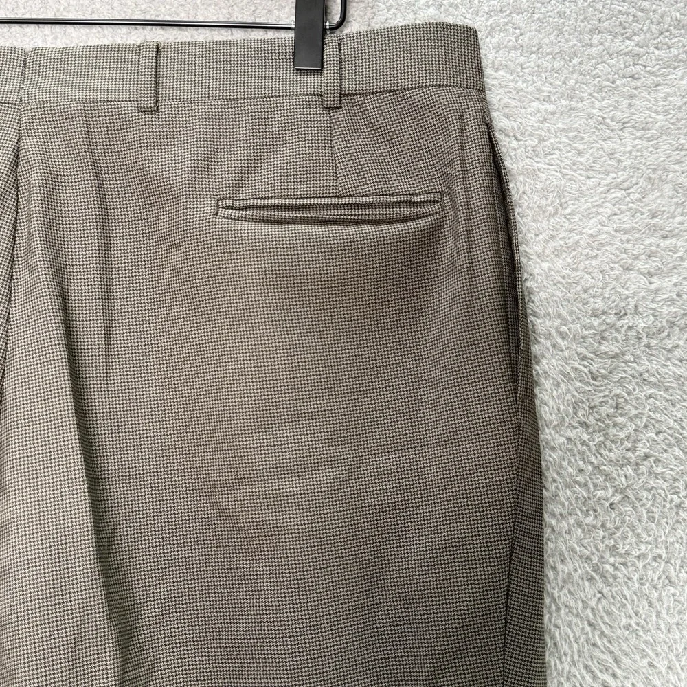 Vtg Brooks Brothers Wool Dress Pants 39x29 Brown Cuffed Houndstooth‎ Made In USA